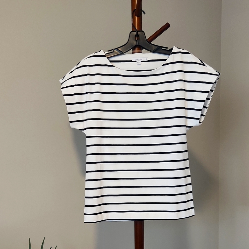 Chico's Boat Neck Stripe Top